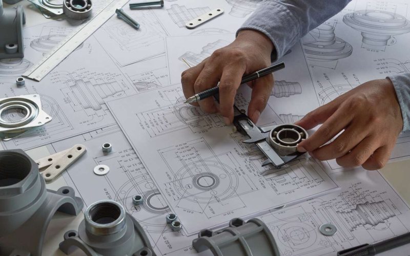 Engineer Technician Designing Drawings Mechanical Parts Image
